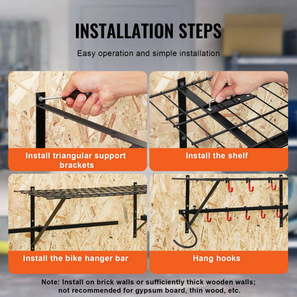 VEVOR fietsenstandaard wandmontage garage fietsenhouder 2 planken 4 fietsen