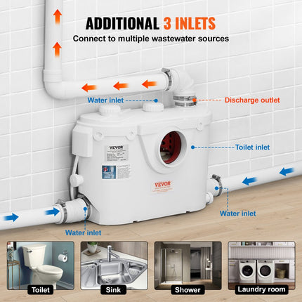 VEVOR Macererend toiletsysteem met 500W pomp-opspoeltoilet voor kelder