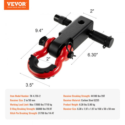 VEVOR 2 inch trekhaakbeugel D-ring bergingswagen Jeep 66000 lbs