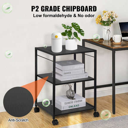 VEVOR printerstandaard, 3-laags rollende printerwagen met haken en planken