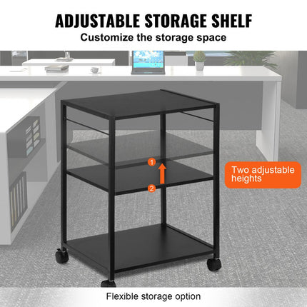 VEVOR printerstandaard, 3-laags rollende printerwagen met haken en planken