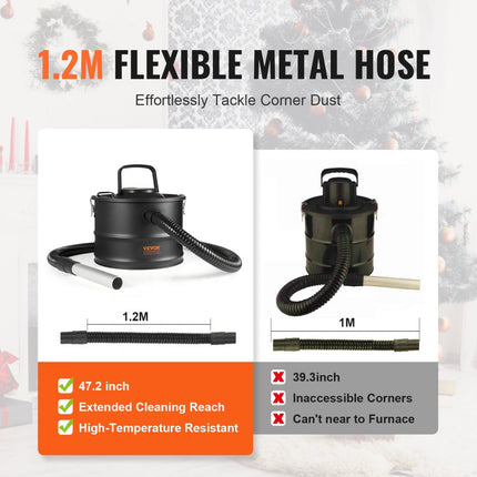 VEVOR asstofzuiger 1200W roetstofzuiger schoorsteenstofzuiger grillstofzuiger 15L container