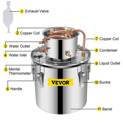 VEVOR Water Distilleerder Waterdestilleerder Waterdestilleerapparaat Waterdestilleerder 21 L Zilver