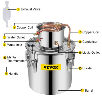 VEVOR Alcohol Distilleerder Water Distilleerder 10Gal 38,5L Water Wijn Distilleerder Thermometer Keramische Kachel Water Pro