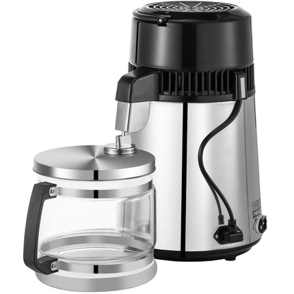 VEVOR Waterdestilleerder 38 x 20,6 cm Water Gedistilleerd Machine 304 Roestvrij Staal Moonshine Still Distiller met 1 L/H Distillatiesnelheid en Instelbare Temperatuur voor Ziekenhuizen Laboratoria