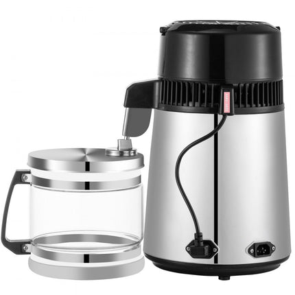 VEVOR Waterdestilleerder 38 x 20,6 cm Water Gedistilleerd Machine 304 Roestvrij Staal Moonshine Still Distiller met 1 L/H Distillatiesnelheid en Instelbare Temperatuur voor Ziekenhuizen Laboratoria