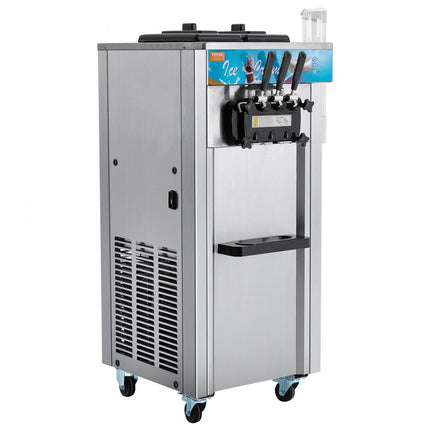 VEVOR Commerciële softijsmachine, 21-31 l/u output, vrijstaande softijsmachine met 3 smaken, 2 x 5,5 l roestvrijstalen cilinders, LED-paneel, automatische voorkoeling, voor restaurantbars
