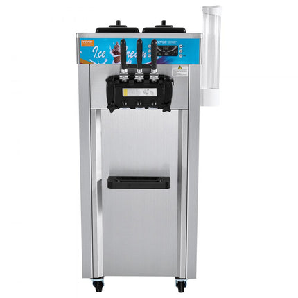 VEVOR Commerciële softijsmachine, 21-31 l/u output, vrijstaande softijsmachine met 3 smaken, 2 x 5,5 l roestvrijstalen cilinders, LED-paneel, automatische voorkoeling, voor restaurantbars