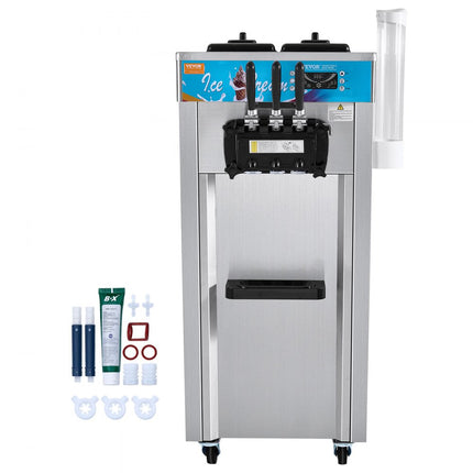 VEVOR Commerciële softijsmachine, 21-31 l/u output, vrijstaande softijsmachine met 3 smaken, 2 x 5,5 l roestvrijstalen cilinders, LED-paneel, automatische voorkoeling, voor restaurantbars