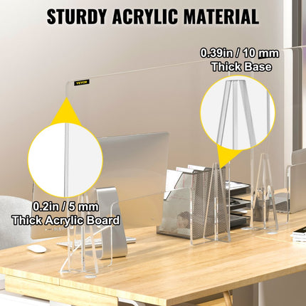 VEVOR Sneeze Guard Shield, 60,96 x 60,96 cm Bureauverdeler, Acryl Bureauscheidingswand, met 20,32 x 30,48 cm Venster en 2 Stuks Sokkels, Veel Gebruikt in Banken, Klinieken, Scholen, Kantoren, Hotels