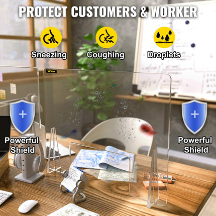 VEVOR Sneeze Guard Shield, 60,96 x 60,96 cm Bureauverdeler, Acryl Bureauscheidingswand, met 20,32 x 30,48 cm Venster en 2 Stuks Sokkels, Veel Gebruikt in Banken, Klinieken, Scholen, Kantoren, Hotels