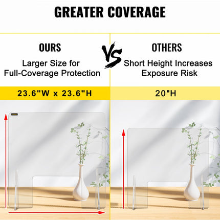 VEVOR Sneeze Guard Shield, 60,96 x 60,96 cm Bureauverdeler, Acryl Bureauscheidingswand, met 20,32 x 30,48 cm Venster en 2 Stuks Sokkels, Veel Gebruikt in Banken, Klinieken, Scholen, Kantoren, Hotels