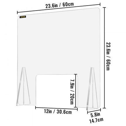 VEVOR Sneeze Guard Shield, 60,96 x 60,96 cm Bureauverdeler, Acryl Bureauscheidingswand, met 20,32 x 30,48 cm Venster en 2 Stuks Sokkels, Veel Gebruikt in Banken, Klinieken, Scholen, Kantoren, Hotels