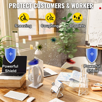 VEVOR 60 x 121 cm bureau scheidingswand plexiglas, 24 x 48 inch spuugbescherming, acrylglas 4,4 kg inkijkbescherming toonbank doorgeefd lawaai verminderen fysieke scheiding banken ziekenhuizen kantoor