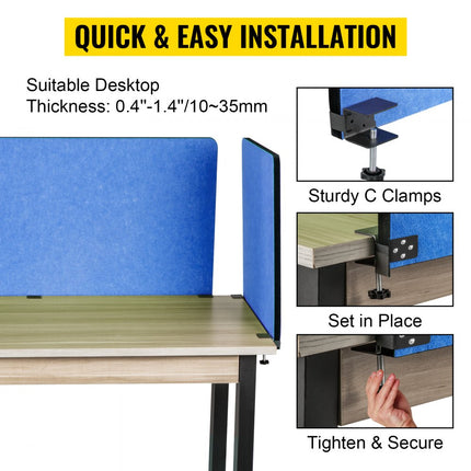VEVOR Desktoppartitie Bureauverdeler Partitie 152 cm 3 ST PolyesterVezel Blauw