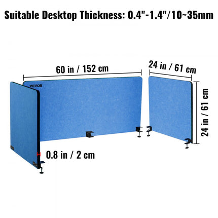 VEVOR Desktoppartitie Bureauverdeler Partitie 152 cm 3 ST PolyesterVezel Blauw