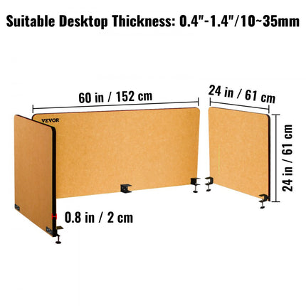 VEVOR Desktoppartitie Bureauverdeler Partitie 152 cm 3 ST PolyesterVezel Geel