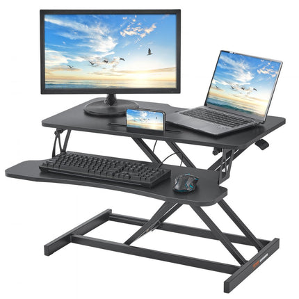 VEVOR in hoogte verstelbare bureautoren 800 x 400 mm sta-bureau met brede toetsenbordlade, Quick Sit Stand dubbellaags computerbureau sta-bureauconverter 20 kg belastbaar voor 2 monitoren zwart
