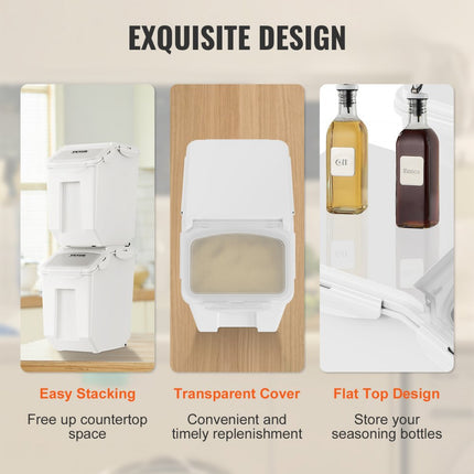 VEVOR motbestendige opbergcontainers keukenopbergdoos 15 L x 2, zichtbare opbergcontainer PP met deksel en wielen, luchtdichte container voor rijst, meel, suiker, peulvruchten, noten, dierenvoeding