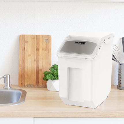 VEVOR motbestendige opbergcontainers keukenopbergdoos 15 L x 2, zichtbare opbergcontainer PP met deksel en wielen, luchtdichte container voor rijst, meel, suiker, peulvruchten, noten, dierenvoeding