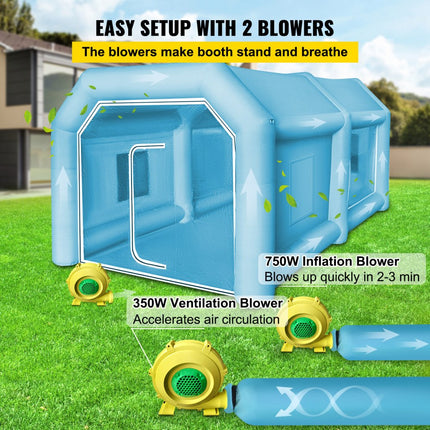 VEVOR Opblaasbare Spuitcabine 4x2,5x2,2m Werktent Verfcabine van 210D Oxford-stof en Pvc met Inflatieventilator en Ventilatieventilator voor het
