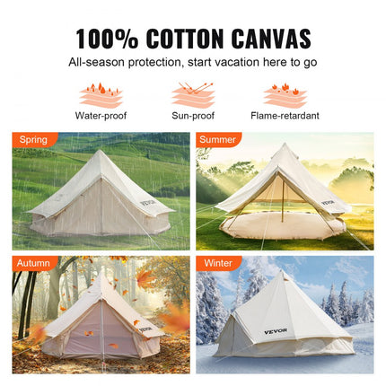 VEVOR Bell Tent 4M Outdoor Glamping Ridge Tenten Tent Katoenen Tipi Tent voor Kamperen Waterdicht voor Families Geschikt voor 5-8 Personen Kamperen Buiten Jagen voor Alle Seizoenen