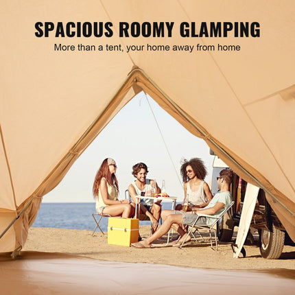 VEVOR Bell Tent 4M Outdoor Glamping Ridge Tenten Tent Katoenen Tipi Tent voor Kamperen Waterdicht voor Families Geschikt voor 5-8 Personen Kamperen Buiten Jagen voor Alle Seizoenen