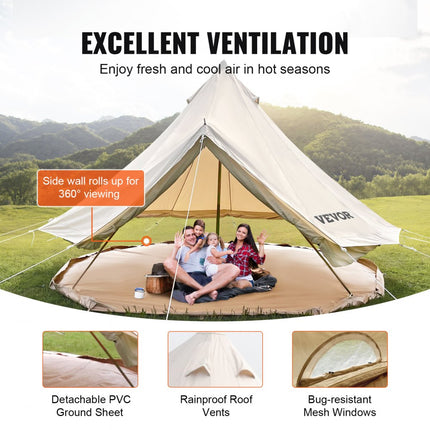 VEVOR Bell Tent 4M Outdoor Glamping Ridge Tenten Tent Katoenen Tipi Tent voor Kamperen Waterdicht voor Families Geschikt voor 5-8 Personen Kamperen Buiten Jagen voor Alle Seizoenen