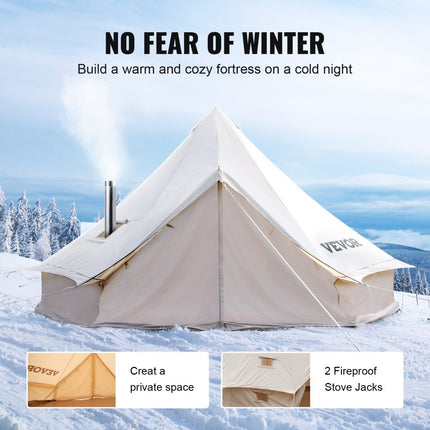 VEVOR Bell Tent 4M Outdoor Glamping Ridge Tenten Tent Katoenen Tipi Tent voor Kamperen Waterdicht voor Families Geschikt voor 5-8 Personen Kamperen Buiten Jagen voor Alle Seizoenen