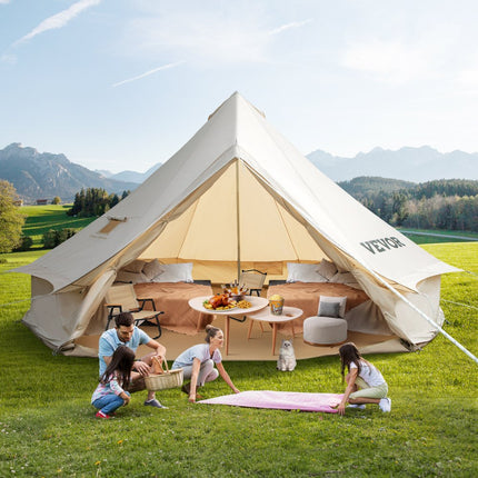 VEVOR Bell Tent 4M Outdoor Glamping Ridge Tenten Tent Katoenen Tipi Tent voor Kamperen Waterdicht voor Families Geschikt voor 5-8 Personen Kamperen Buiten Jagen voor Alle Seizoenen