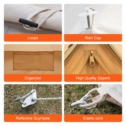 VEVOR Bell Tent 4M Outdoor Glamping Ridge Tenten Tent Katoenen Tipi Tent voor Kamperen Waterdicht voor Families Geschikt voor 5-8 Personen Kamperen Buiten Jagen voor Alle Seizoenen