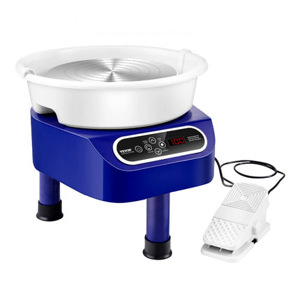 VEVOR pottenbakkersschijf keramiekwiel machinepedaal 450W 28cm blauw 3 steunpoten