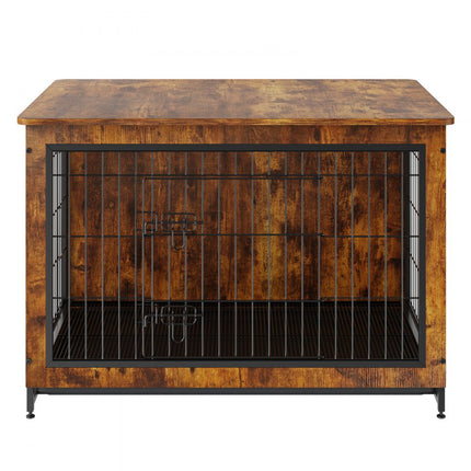 VEVOR hondenkooi 98x65x68cm hondenbox gemaakt van P2 en Q195 vintage bijzettafel draadkooi huisdierenkooi met 2 deuren, lekbak en kussen hondenbox in meubelstijl hondengaasbox