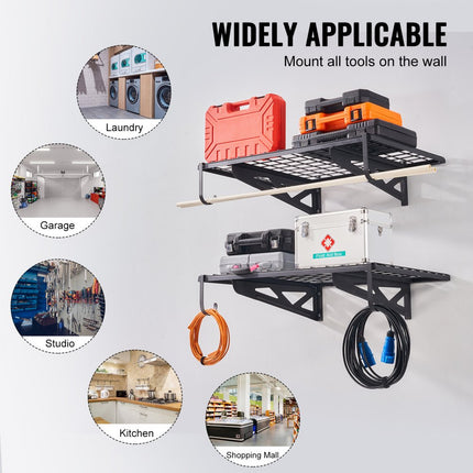 VEVOR Set van 2 garageplanken 915 x 620 x 209 mm Gereedschapsopslag 113,4 kg per laag Gereedschapshouder Wand 91,5 x 61 cm Plankruimte Opbergplanken Metalen plank Gereedschapsorganizer Wandplanken