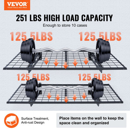 VEVOR set van 2 garageplanken 1220 x 620 x 209 mm gereedschapsopslag 114 kg per laag gereedschapshouder muur 122 x 61 cm plankruimte opbergplanken metalen plank gereedschapsorganizer wandplanken