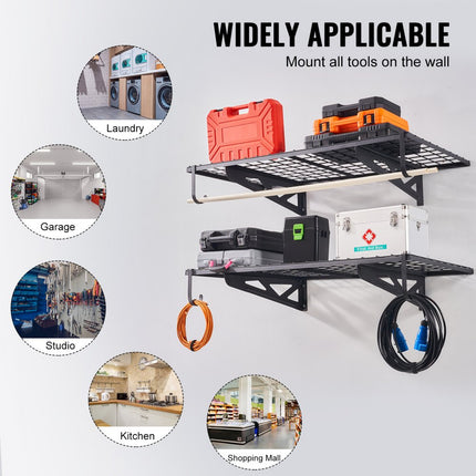 VEVOR set van 2 garageplanken 1220 x 620 x 209 mm gereedschapsopslag 114 kg per laag gereedschapshouder muur 122 x 61 cm plankruimte opbergplanken metalen plank gereedschapsorganizer wandplanken