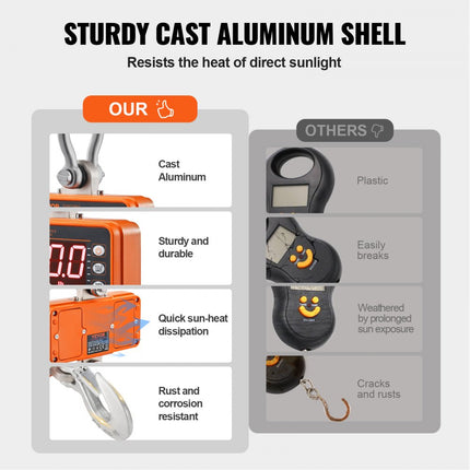 VEVOR Digitale Hangweegschaal 9 tot 1000 kg Kraanweegschaal lbs/kg/N Trekweegschaal 0,2 kg Nauwkeurigheid Spelweegschaal Industriële Weegschaal LED-Display Hangweegschaal Mini Draagbare Weegschaal met Afstandsbediening 9 Functies