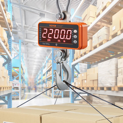 VEVOR Digitale Hangweegschaal 9 tot 1000 kg Kraanweegschaal lbs/kg/N Trekweegschaal 0,2 kg Nauwkeurigheid Spelweegschaal Industriële Weegschaal LED-Display Hangweegschaal Mini Draagbare Weegschaal met Afstandsbediening 9 Functies