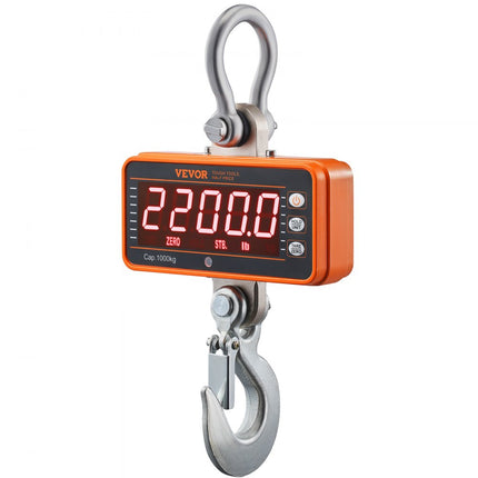 VEVOR Digitale Hangweegschaal 9 tot 1000 kg Kraanweegschaal lbs/kg/N Trekweegschaal 0,2 kg Nauwkeurigheid Spelweegschaal Industriële Weegschaal LED-Display Hangweegschaal Mini Draagbare Weegschaal met Afstandsbediening 9 Functies