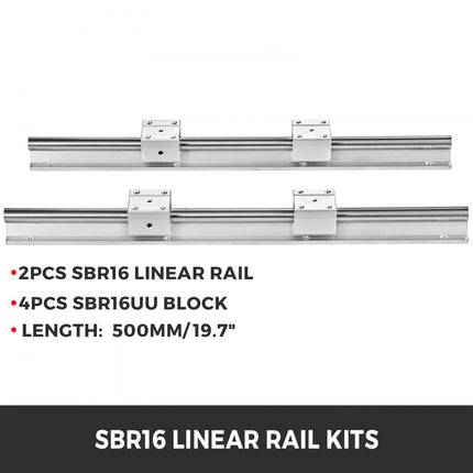 VEVOR Lineaire Geleiding Lineaire Rail 2 Stuks 500mm SBR16 Lineaire Lager-glijset SBR16UU Lagerkussenblokken Lineaire Railassen Lineaire Geleiderails