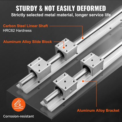 VEVOR Lineaire Geleiding lineaire geleider lineaire rail 2 stuks SBR16-1500mm koolstofstaal aluminium geleiderail SBR16UU schuifblokken lineair lager
