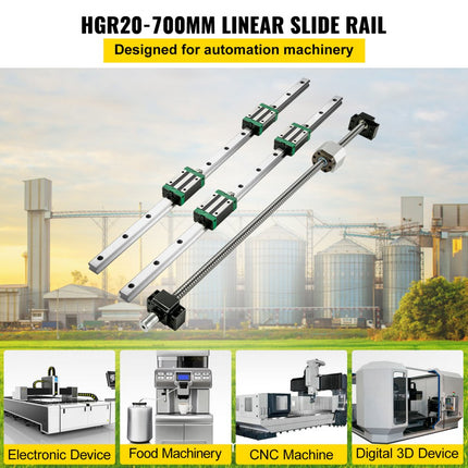 VEVOR Lineaire Geleiding Lineaire Rail Set Geleiderail HGR20-700mm 2 Rails 4 Blokken RM1605 CNC-set