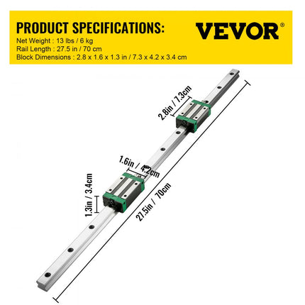 VEVOR Lineaire Geleiding Lineaire Rail Set Geleiderail HGR20-700mm 2 Rails 4 Blokken RM1605 CNC-set