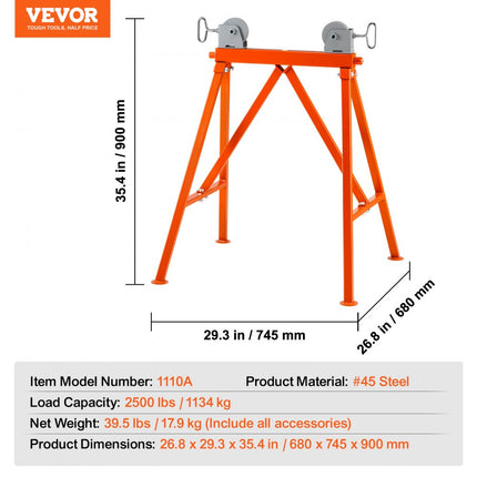VEVOR rolstatief met rolkop 1134 kg draagvermogen rolstatief #45 stalen rolstatief 5 tot 91 cm steunstatief werkstatief montagestatief Geschikt voor onderhoud aan pijpleidingen of constructie van constructies