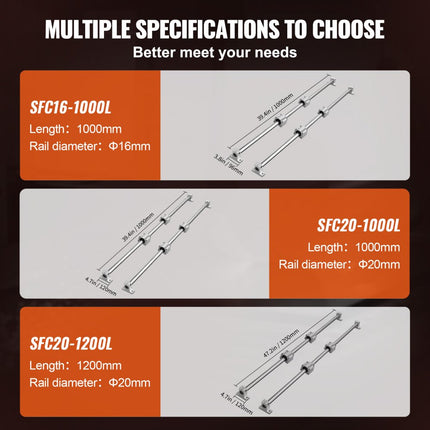VEVOR lineaire geleiderailset, SFC20 1200 mm, 2 stuks 39,4"/1000 mm SFC20 geleiderails, 4 stuks SC20 schuifblokken, 4 stuks railsteunen, lineaire rails en lagerset voor geautomatiseerde ma