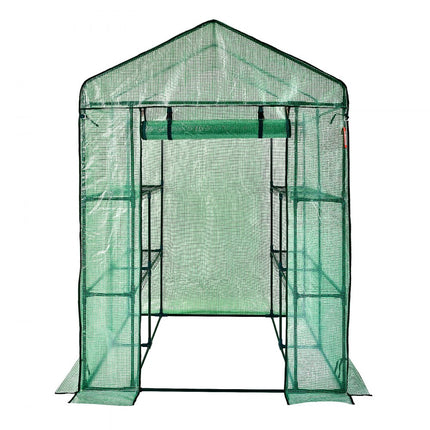 VEVOR filmkas 141x141x200cm tomatenkas 15kg draagvermogen kas tuinhuis koud frame PE materiaal stalen buis tomatenkas groentekas met 4 planken plantenkas
