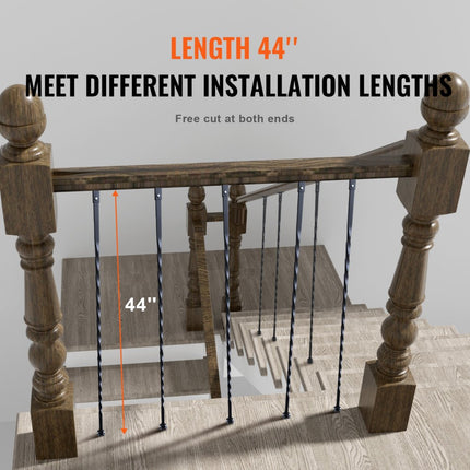 VEVOR Metalen trapbalusters 13x13x1122mm Decoratieve gegalvaniseerde stalen relingspindels 10-pack dekbalusters met holle wendingen Satijnzwarte spiraaltrapleuning