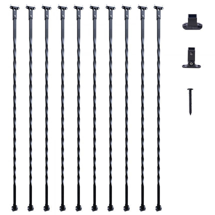 VEVOR Metalen trapbalusters 13x13x1122mm Decoratieve gegalvaniseerde stalen relingspindels 10-pack dekbalusters met holle wendingen Satijnzwarte spiraaltrapleuning