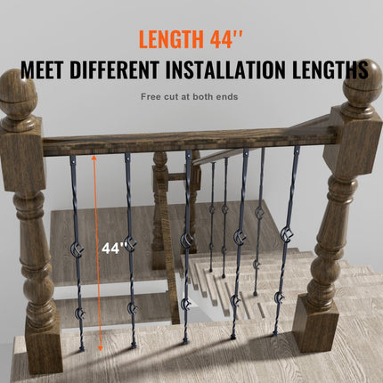 VEVOR metalen trapleuning, 56x56x1122 mm decoratieve gegalvaniseerde stalen relingspindels, 10-pack reling met holle dubbele manden, spiraalvormige trapleuning met schoenen en schroeven