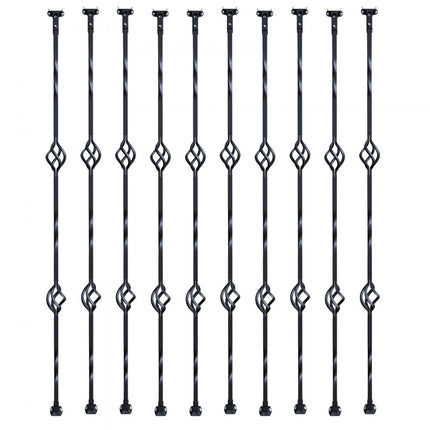 VEVOR metalen trapleuning, 56x56x1122 mm decoratieve gegalvaniseerde stalen relingspindels, 10-pack reling met holle dubbele manden, spiraalvormige trapleuning met schoenen en schroeven